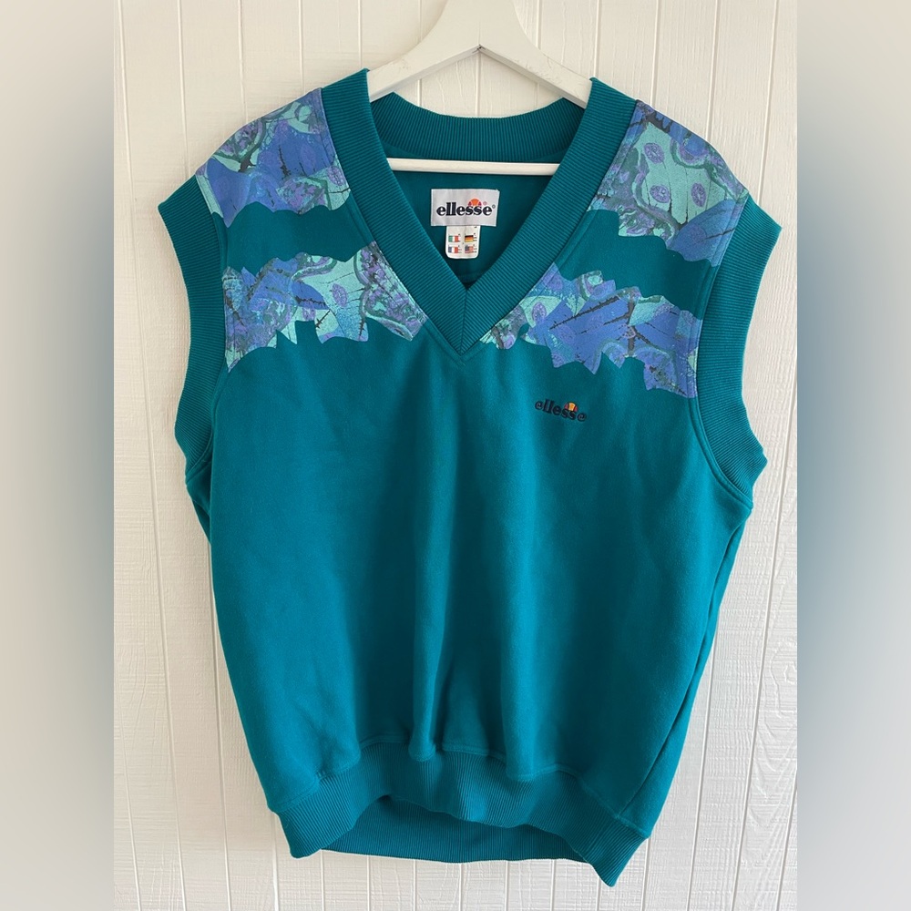 Vintage Ellesse Teal and Purple V-Neck Vest Tennis-chic